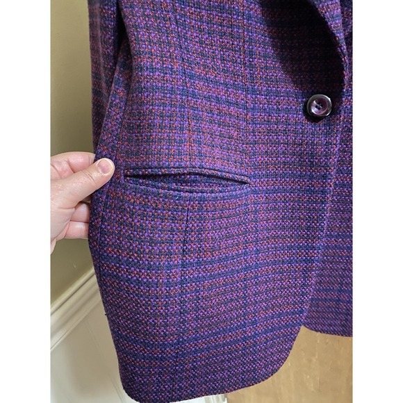 Vintage Liz Claiborne Collection Blazer Jacket Tweed Plaid Wool Purple Womens 6 - Picture 4 of 10